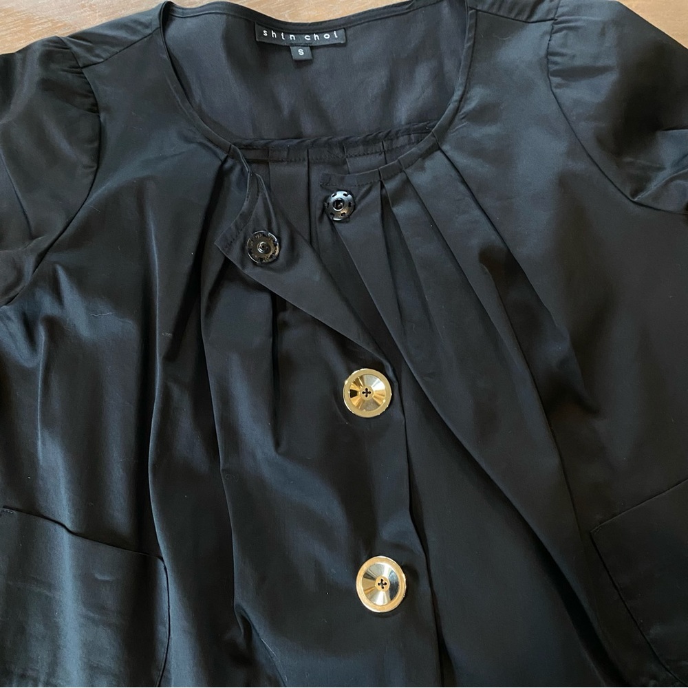 Vintage Shin Choi Swing Jacket Short Size Small White 3/4 sleeve Gold Buttons - Picture 5 of 7